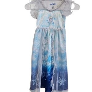 Disney Frozen Elsa Nightgown Blue White Ombre Snowflake Mesh Ruffle Gown 5T